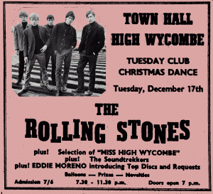 Rolling Stones advert from the Bucks Free Press. Enhanced by Paul Lewis for use on wycombegigs.co.uk