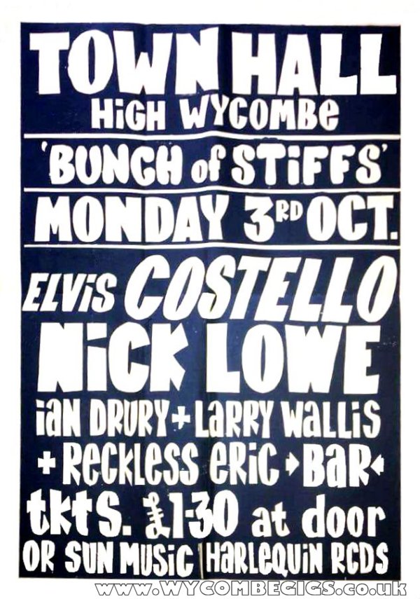 3 October 1977 – Bunch of Stiffs Tour – High Wycombe Town Hall –  WYCOMBEGIGS.co.uk
